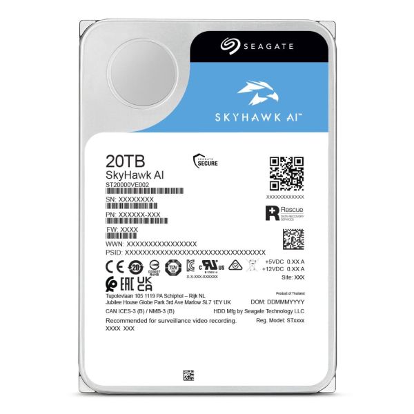 Seagate SkyHawk AI ST20000VE004 interne harde schijf 20 TB 7200 RPM 512 MB 3.5" SATA III (ST20000VE004)