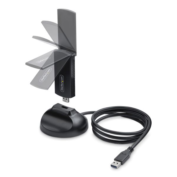 StarTech.com Wi-Fi 6E USB Adapter/Dongle, Voor Desktop/Laptop PC, Wireless NIC met Uitklapbare Antenne, WiFi Adapter Ondersteunt 802.11 b/g/n/ac/ax, 2.4/5/6 GHz Netwerk Compatibel (AX54005A-USB-WIFI-6E)