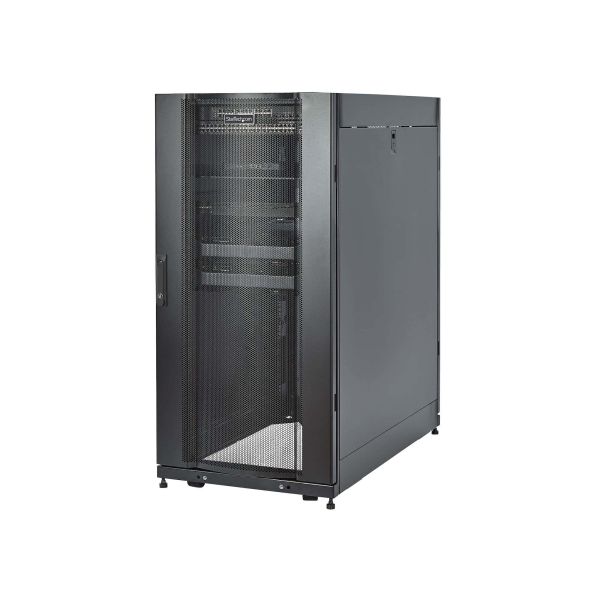 StarTech.com 4 Post 25U Netwerkkast, Vergrendelbare 19" Patchkast voor Computer / AV / IT / Data Apparatuur, Server Rack voor Bureau/Thuis met Wielen & Verstelbare Montagerails (RK2537BKM)
