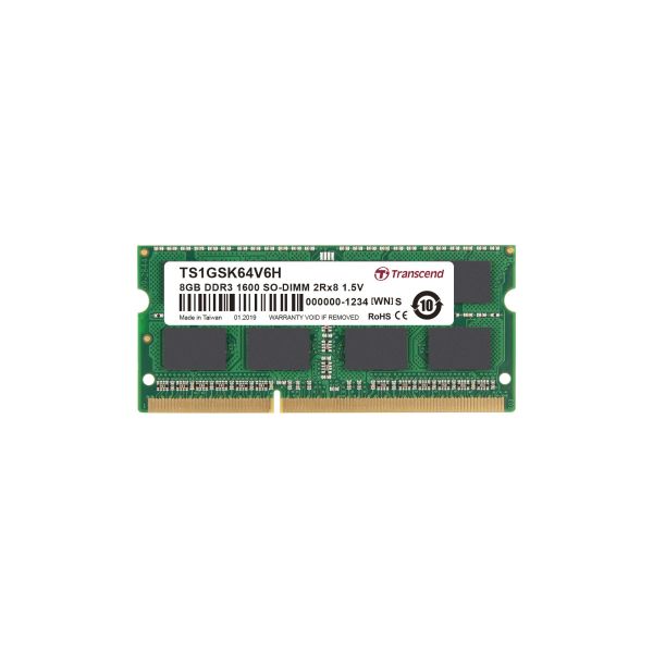 TRANSCEND DIMM DDR3 8GB 1600Mhz Non-ECC (TS1GLK64V6H)