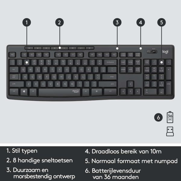 Logitech MK295 Silent Wireless Combo toetsenbord Inclusief muis USB QWERTY US International Grafiet (920-009800)