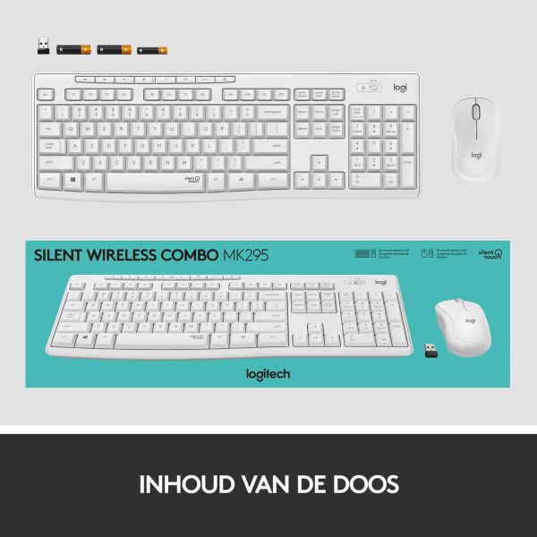 Logitech MK295 Silent Wireless Combo toetsenbord Inclusief muis RF Draadloos QWERTY Engels Wit (920-009824)