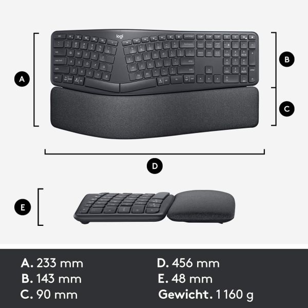 Logitech Ergo K860 toetsenbord RF-draadloos + Bluetooth US International Grafiet (920-010108)