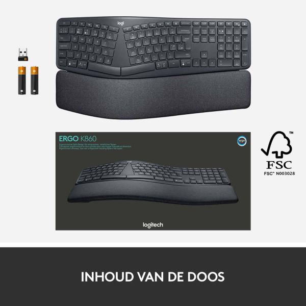 Logitech Ergo K860 toetsenbord RF-draadloos + Bluetooth US International Grafiet (920-010108)