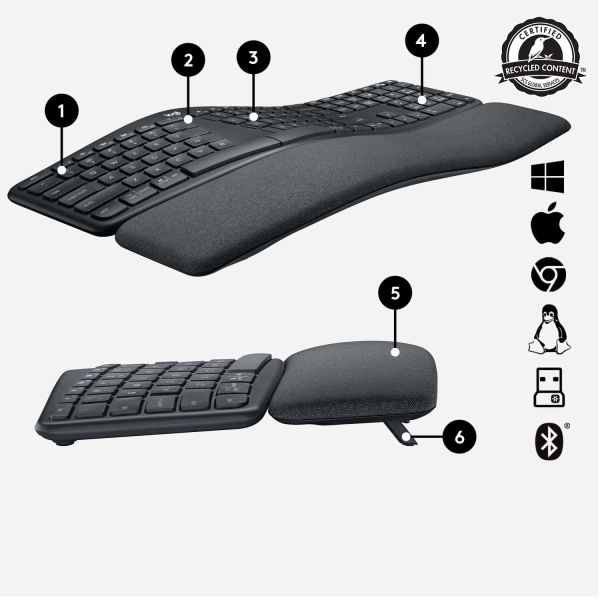 Logitech Ergo K860 toetsenbord RF-draadloos + Bluetooth US International Grafiet (920-010108)