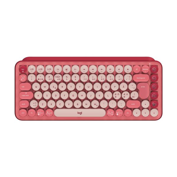 Logitech POP Keys Wireless Mechanical Keyboard With Emoji Keys toetsenbord RF-draadloos + Bluetooth QWERTY Scandinavisch Bordeaux rood, Roze, Roze (920-010733)