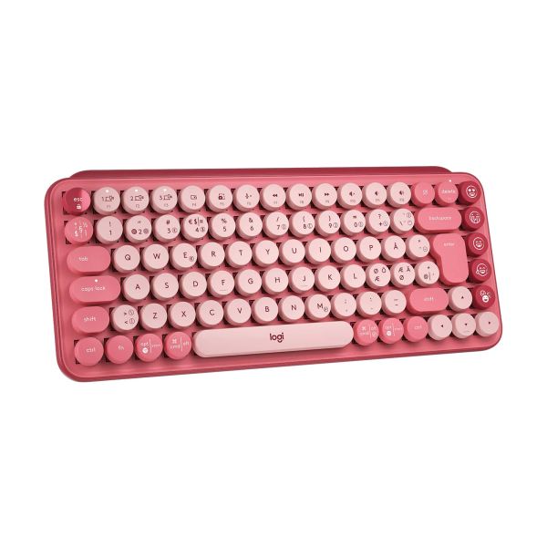 Logitech POP Keys Wireless Mechanical Keyboard With Emoji Keys toetsenbord RF-draadloos + Bluetooth QWERTY Scandinavisch Bordeaux rood, Roze, Roze (920-010733)