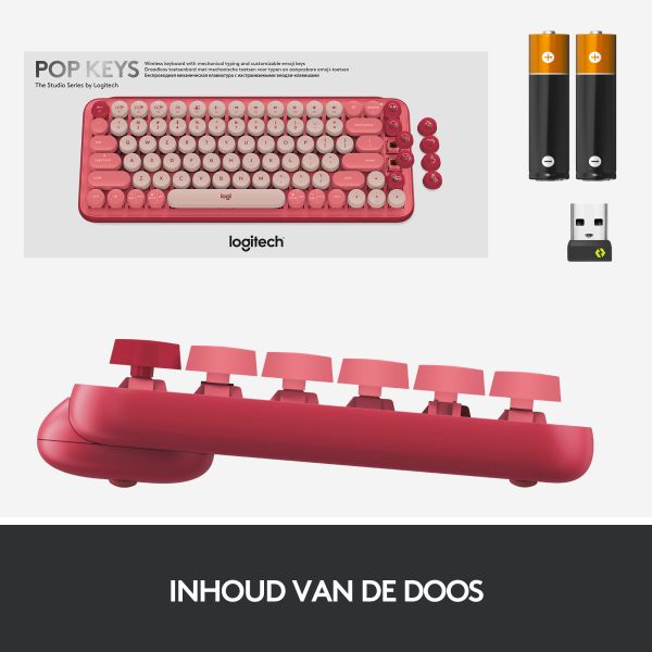Logitech POP Keys Wireless Mechanical Keyboard With Emoji Keys toetsenbord Universeel Bluetooth QWERTY Engels Roze (920-010737)