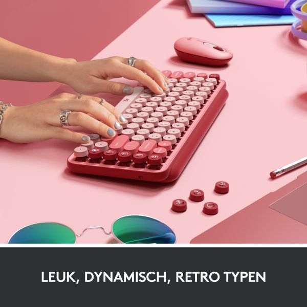 Logitech POP Keys Wireless Mechanical Keyboard With Emoji Keys toetsenbord Universeel Bluetooth QWERTY Engels Roze (920-010737)