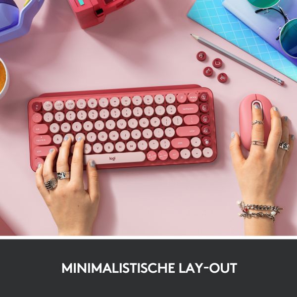 Logitech POP Keys Wireless Mechanical Keyboard With Emoji Keys toetsenbord Universeel Bluetooth QWERTY Engels Roze (920-010737)