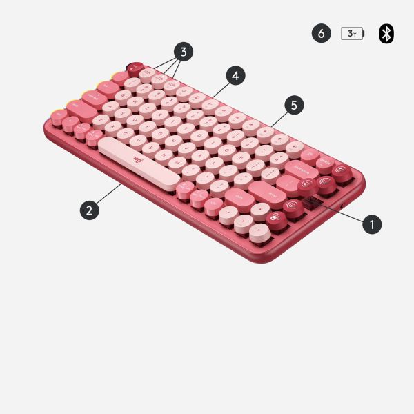 Logitech POP Keys Wireless Mechanical Keyboard With Emoji Keys toetsenbord Universeel Bluetooth QWERTY Engels Roze (920-010737)