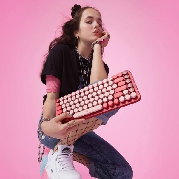 Logitech POP Keys Wireless Mechanical Keyboard With Emoji Keys toetsenbord Universeel Bluetooth QWERTY Engels Roze (920-010737)