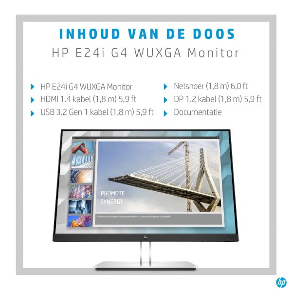 HP E-Series E24I G4 computer monitor 61 cm (24") 1920 x 1200 Pixels WUXGA Zwart (9VJ40AT#ABB)