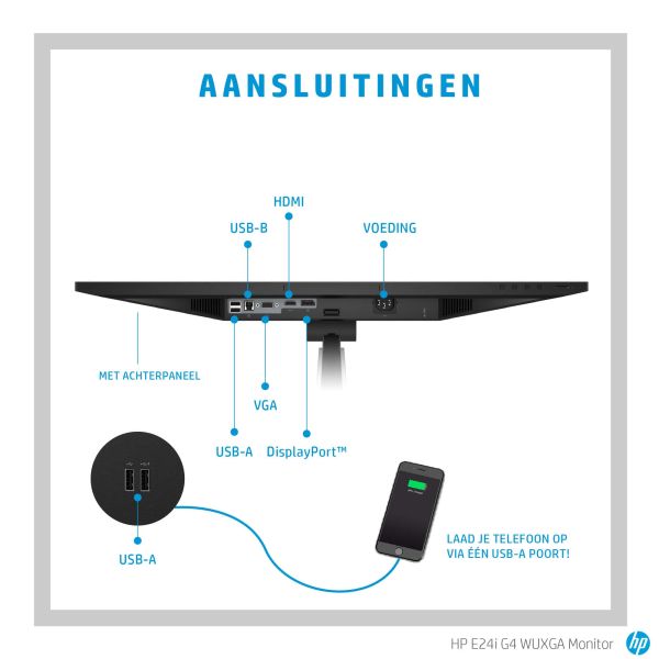HP E-Series E24I G4 computer monitor 61 cm (24") 1920 x 1200 Pixels WUXGA Zwart (9VJ40AT#ABB)