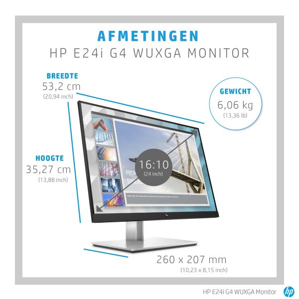 HP E-Series E24I G4 computer monitor 61 cm (24") 1920 x 1200 Pixels WUXGA Zwart (9VJ40AT#ABB)