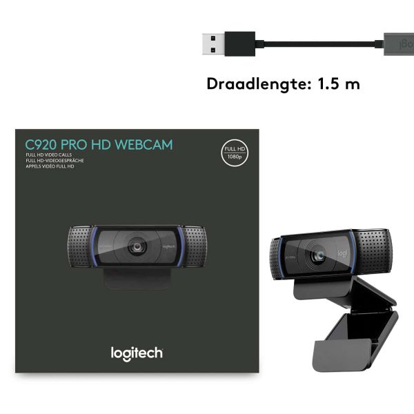 Logitech Hd Pro C920 webcam 3 MP 1920 x 1080 Pixels USB 2.0 Zwart (960-001055)