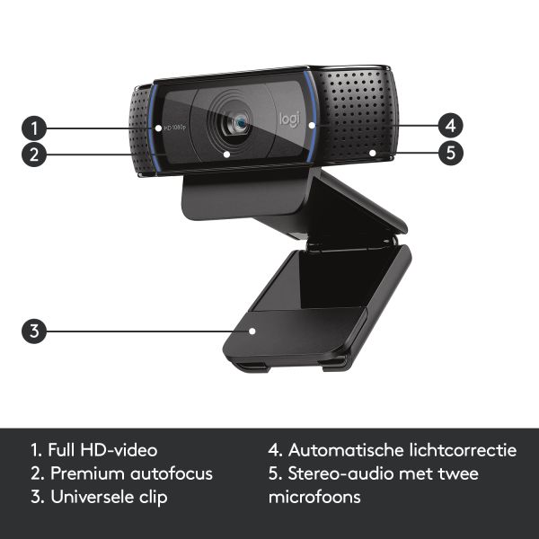 Logitech Hd Pro C920 webcam 3 MP 1920 x 1080 Pixels USB 2.0 Zwart (960-001055)