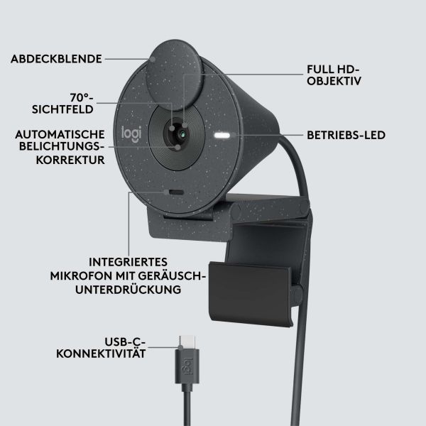 Logitech Brio 300 webcam 2 MP 1920 x 1080 Pixels USB-C Grafiet (960-001436)