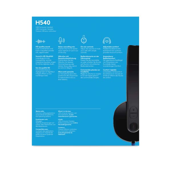 Logitech H540 USB Computer Headset Met high-definition geluid en knoppen op het oorstuk (981-000480)