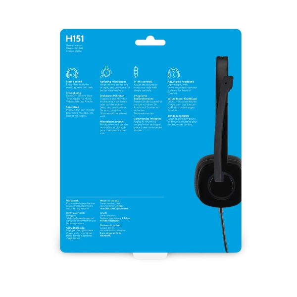 Logitech H151 Stereo Headset voor meerdere apparaten met bediening op de draad (981-000589)