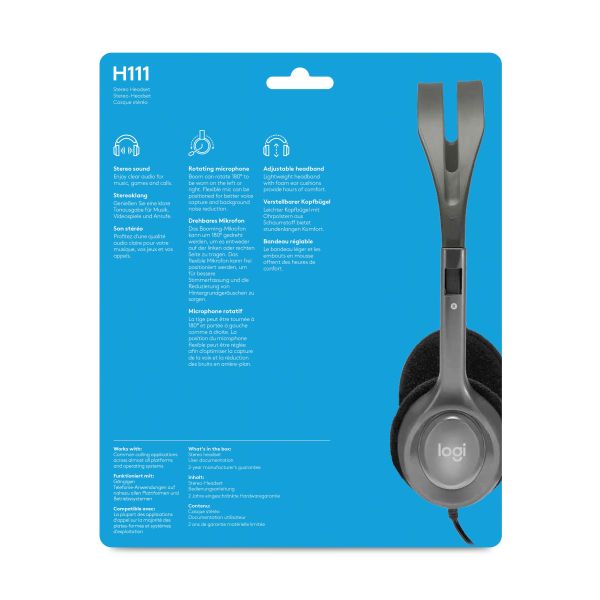 Logitech H111 Headset Bedraad Hoofdband Kantoor/callcenter Grijs (981-000593)