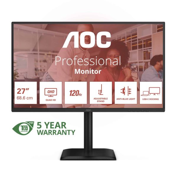 AOC E4 Q27E4CV computer monitor 68,6 cm (27") 2560 x 1440 Pixels Quad HD LED Zwart (Q27E4CV)