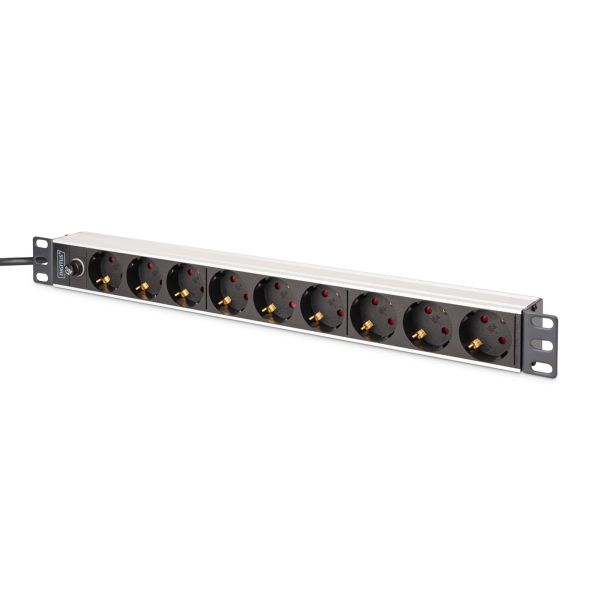 Digitus Socket Strip - 9 Way Outlet - Aluminum profile and back-up fuse - 2m - Supply Cable - IEC C14 Plug (DN-95437)