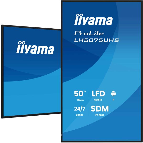 iiyama LH5075UHS-B2AG beeldkrant Digitale signage flatscreen 125,7 cm (49.5") LCD Wifi 500 cd/m² 4K Ultra HD Zwart Type processor Android 11 24/7 (LH5075UHS-B2AG)
