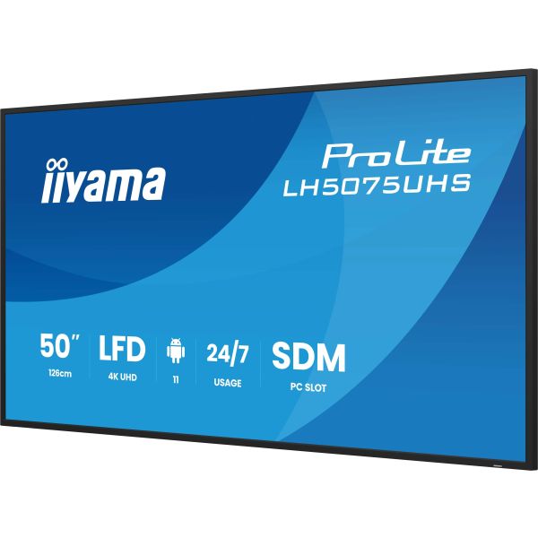 iiyama LH5075UHS-B2AG beeldkrant Digitale signage flatscreen 125,7 cm (49.5") LCD Wifi 500 cd/m² 4K Ultra HD Zwart Type processor Android 11 24/7 (LH5075UHS-B2AG)