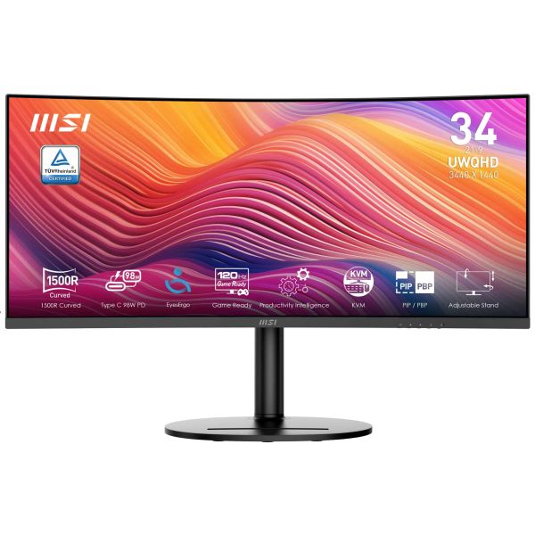 MSI Modern MD342CQP computer monitor 86,4 cm (34") 3440 x 1440 Pixels UltraWide Quad HD LCD Zwart (MODERN MD342CQP)