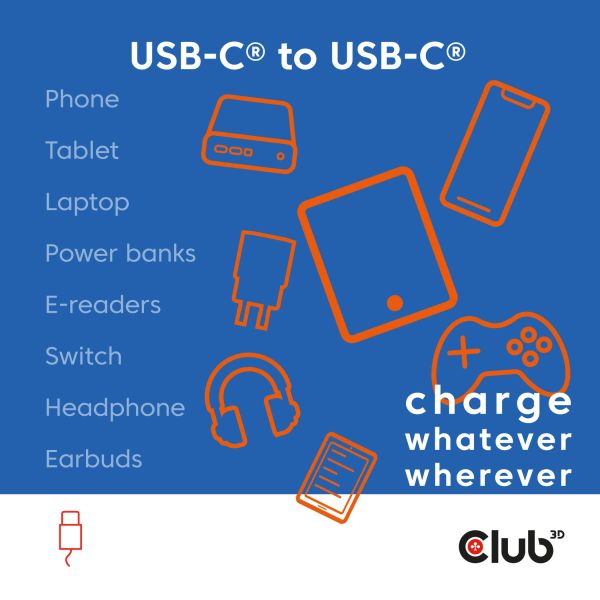 CLUB3D USB-C® Magnetic-Coil 240W PD3.1 Blue Cable 2m / 6.56ft Fast Charging (CAC-3030)