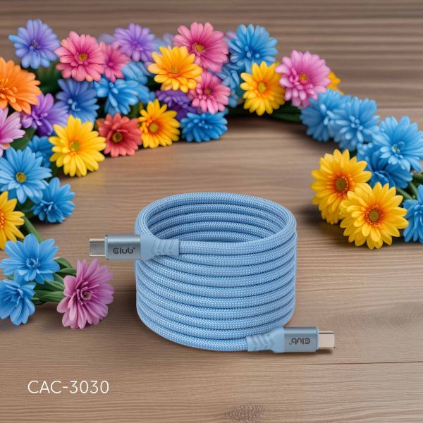 CLUB3D USB-C® Magnetic-Coil 240W PD3.1 Blue Cable 2m / 6.56ft Fast Charging (CAC-3030)