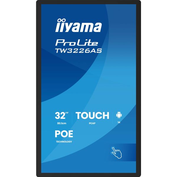 iiyama TW3226AS-B3P beeldkrant Interactief flatscreen 80 cm (31.5") LED Wifi 500 cd/m² Full HD Zwart Touchscreen Type processor Android 14 24/7 (TW3226AS-B3P)