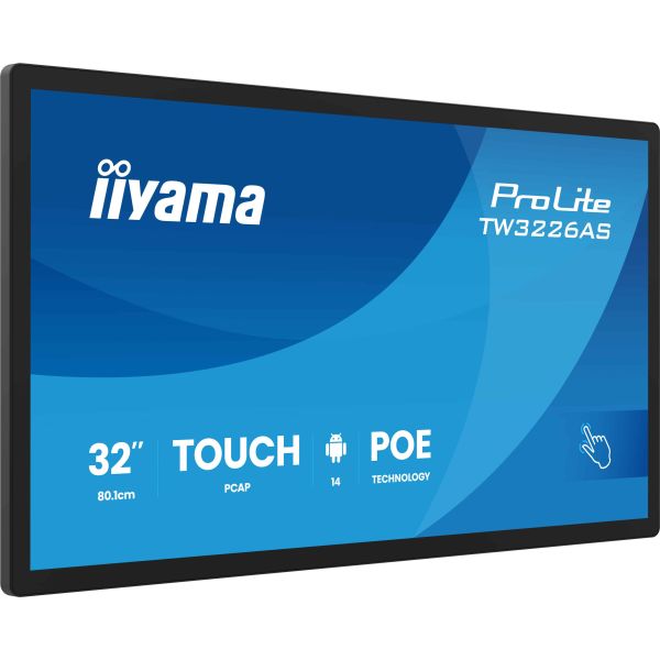 iiyama TW3226AS-B3P beeldkrant Interactief flatscreen 80 cm (31.5") LED Wifi 500 cd/m² Full HD Zwart Touchscreen Type processor Android 14 24/7 (TW3226AS-B3P)