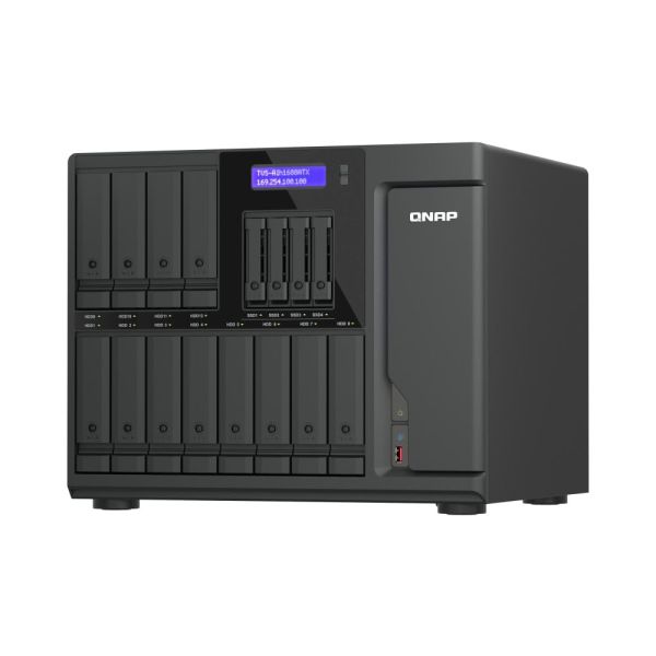 QNAP TVS-AIH1688ATX-U7-32G data-opslag-server NAS Tower 32 GB DDR5 0 TB QuTS hero Zwart (TVS-AIH1688ATX-U7-32G)