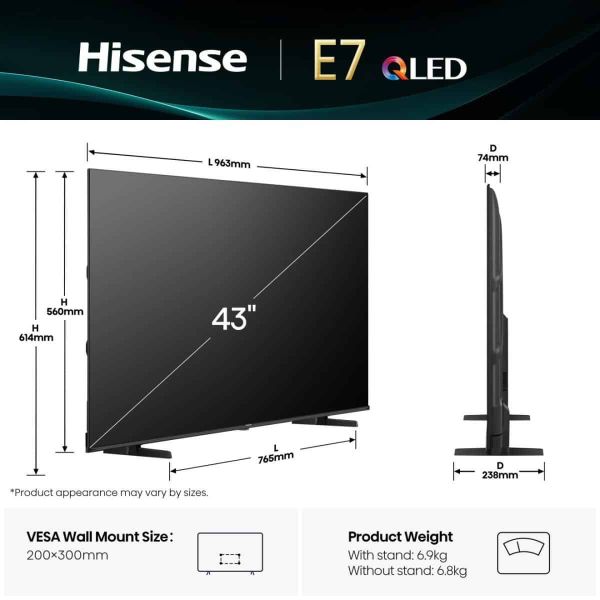 Hisense 43E77Q 109,2 cm (43") 4K Ultra HD Smart TV Wifi Zwart (43E77Q)