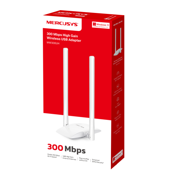 TP-Link MERCUSYS MW300UH 300Mbps High Gain Wireless USB Adapter, Micro USB 2.0, 2 External  antenn (MW300UH)