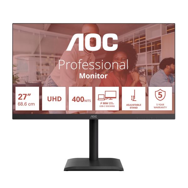 AOC E4 U27E4CV computer monitor 68,6 cm (27") 3840 x 2160 Pixels 4K Ultra HD LED Zwart (U27E4CV) AOC E4 U27E4CV computer monitor 68,6 cm (27") 3840 x 2160 Pixels 4K Ultra HD LED Zwart (U27E4CV)