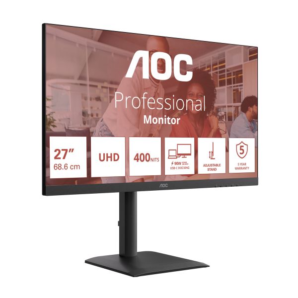 AOC E4 U27E4CV computer monitor 68,6 cm (27") 3840 x 2160 Pixels 4K Ultra HD LED Zwart (U27E4CV) AOC E4 U27E4CV computer monitor 68,6 cm (27") 3840 x 2160 Pixels 4K Ultra HD LED Zwart (U27E4CV)