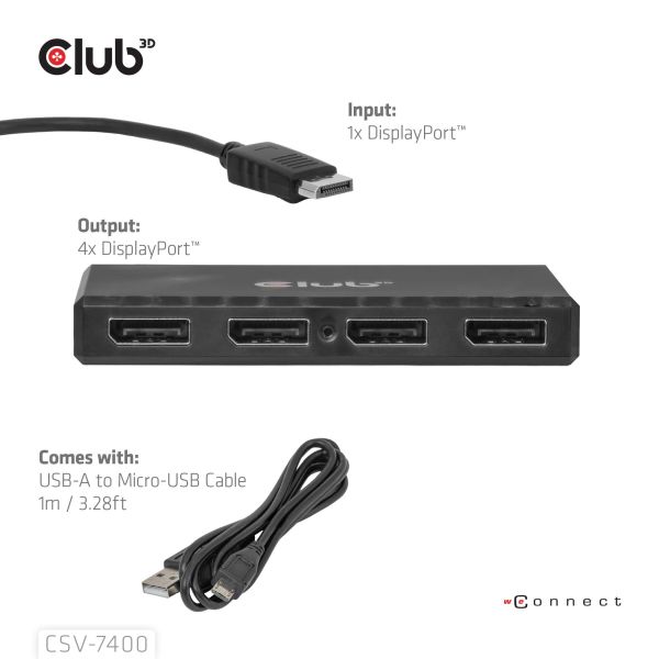 CLUB3D CSV-7400 DisplayPort™ Quad Monitor Hub MST 4x 4K30Hz (CSV-7400)