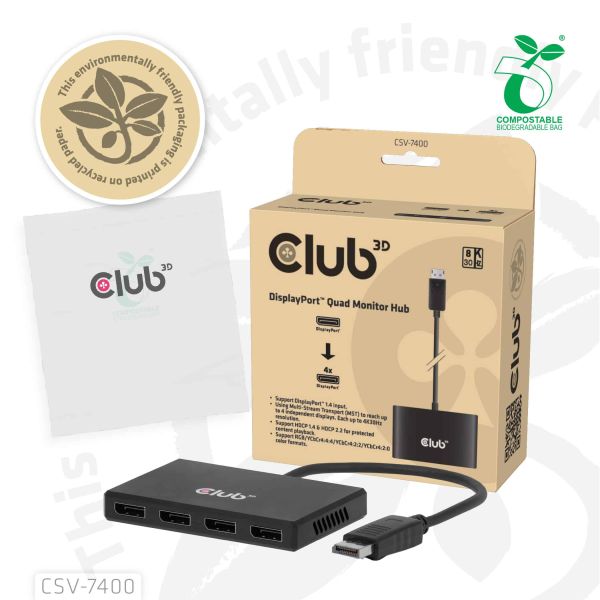 CLUB3D CSV-7400 DisplayPort™ Quad Monitor Hub MST 4x 4K30Hz (CSV-7400)