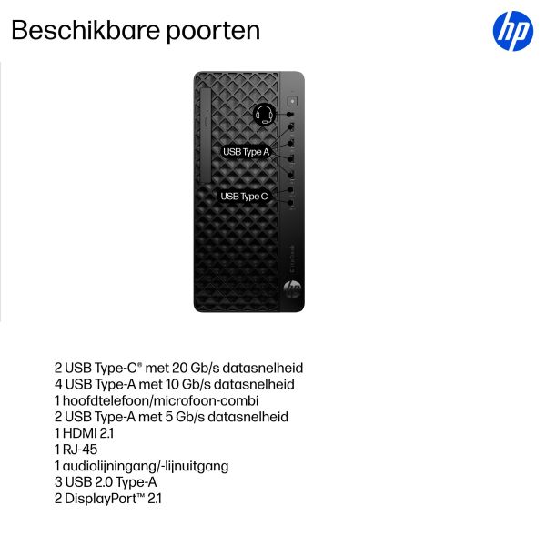 HP EliteDesk 8 Tower G1i AI Intel Core Ultra 5 235 16 GB DDR5-SDRAM 512 GB SSD NVIDIA RTX A400 Windows 11 Pro PC AI PC Zwart