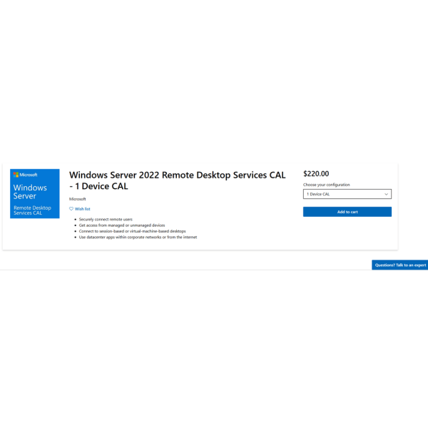 Microsoft Windows RDS Device CAL 2019 - SA 3 jaar (OV-GOV) (6VC-00998)