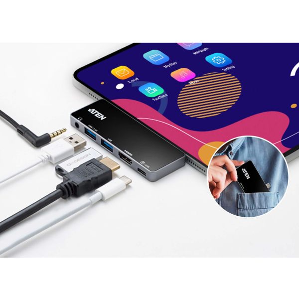 ATEN USB-C Travel Dock met stroomdoorvoer (UH3238)  ATEN USB-C Travel Dock met stroomdoorvoer (UH3238)