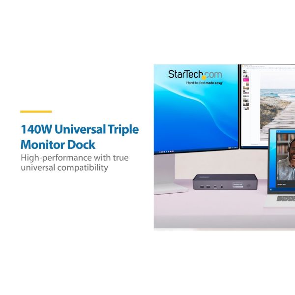 StarTech.com Triple-Monitor USB-C Docking Station, 140W Charging Dock voor MacBook Pro en Windows, 4K 60Hz HDMI of DisplayPort, TAA (DK30C2DPEPRUE)