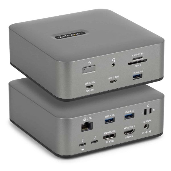 StarTech.com Thunderbolt 5 Universeel Docking Station, Multi-Display Hub, 8K 60Hz of 4K 144Hz, 120Gbps Bandwidth Boost, 140W PD, 30W Phone Charging, USB 10Gbps, 2.5G LAN (215UE-TB5USB4DOCK) n/a StarTech.com Thunderbolt 5 Universeel Docking Station, Multi-Display Hub, 8K 60Hz of 4K 144Hz, 120Gbps Bandwidth Boost, 140W PD, 30W Phone Charging, USB 10Gbps, 2.5G LAN (215UE-TB5USB4DOCK)