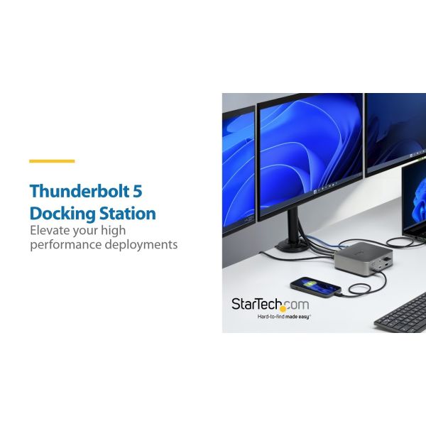 StarTech.com Thunderbolt 5 Universeel Docking Station, Multi-Display Hub, 8K 60Hz of 4K 144Hz, 120Gbps Bandwidth Boost, 140W PD, 30W Phone Charging, USB 10Gbps, 2.5G LAN (215UE-TB5USB4DOCK)