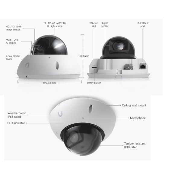 Ubiquiti UniFi Protect G6 Pro Dome (White) (UVC-G6-PRO-DOME-W)