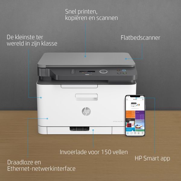 HP Color Laser Laser 178nw Draadloos Multifunction Kleur Printer, Kopieerapparaat, scanner; dubbelzijdig