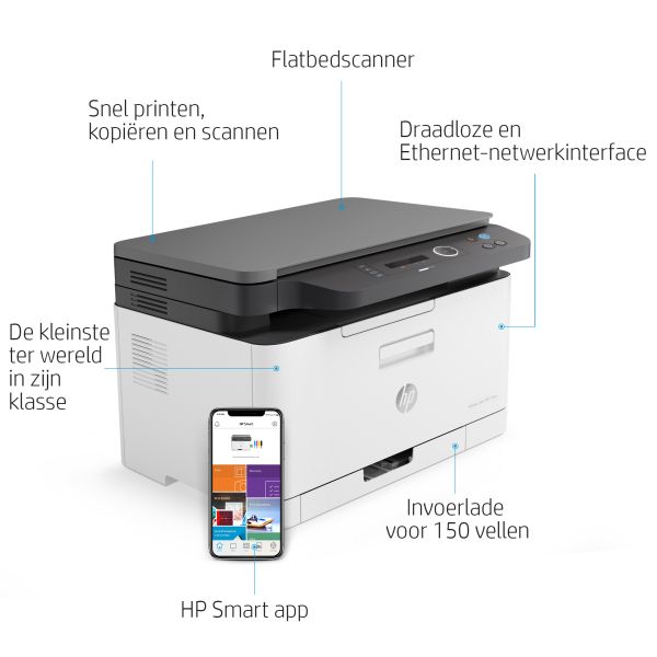 HP Color Laser Laser 178nw Draadloos Multifunction Kleur Printer, Kopieerapparaat, scanner; dubbelzijdig